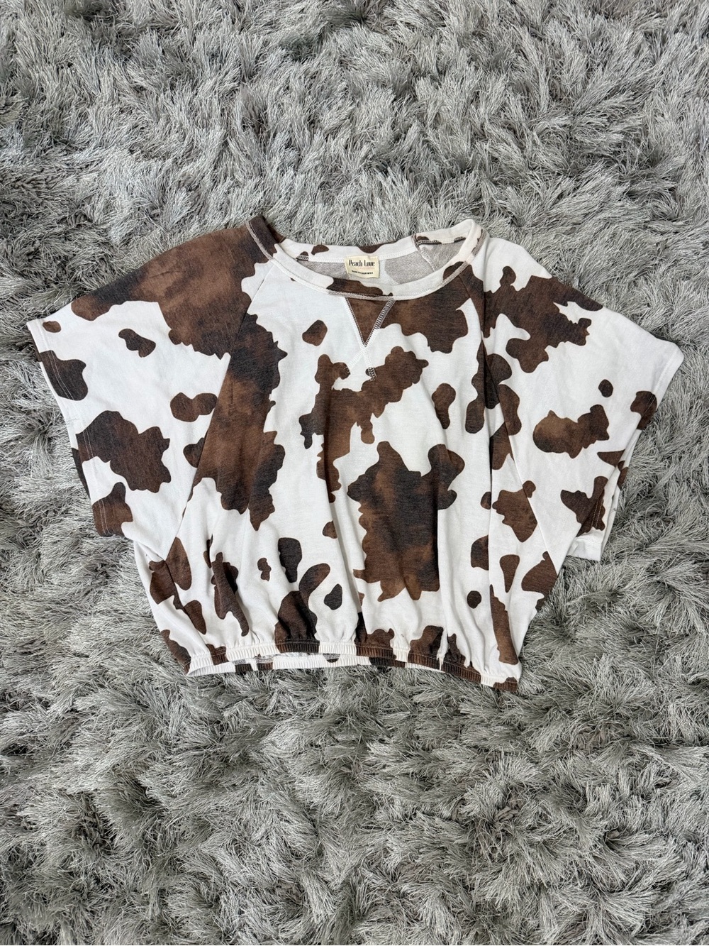Peach Love California Brown & White Cow-Print Cropped Tee